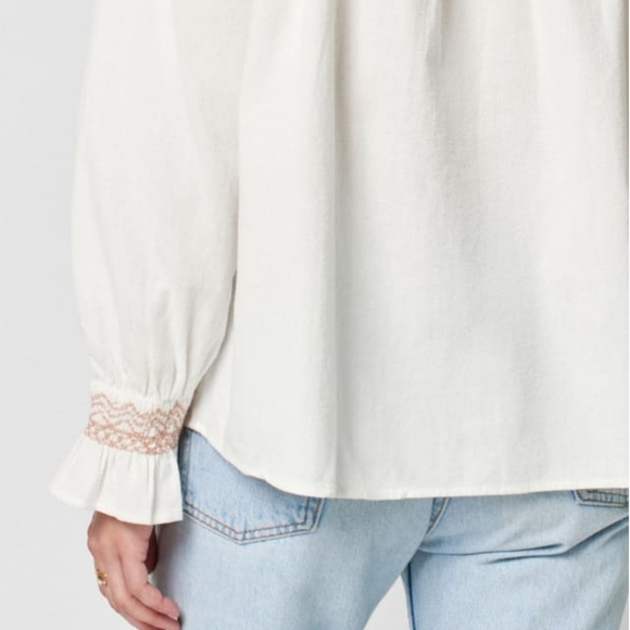 FAHERTY Laura Embroidered Peasant Top Women's XL Smock Tassel Boho Cottage - Picture 3 of 12